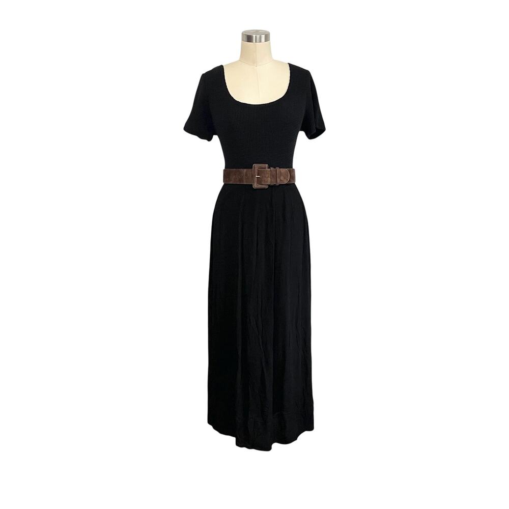Ms. Conduct Black Crinkle Midi/Maxi Dress: 80s, 90s